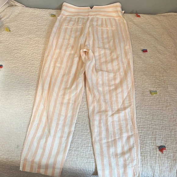 Anthropologie Oasis Pants Striped Belted Linen Pink Size 6 - Picture 2 of 6